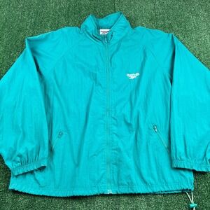 Vintage Reebok Jacket Men's XL Teal Windbreaker Nylon Full Zip Lightweight 90s